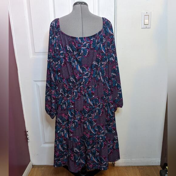 Lane Bryant Fantasy Floral 3/4 Sleeve Square Neck Tiered Fit & Flare Dress 26/28 - Picture 15 of 16